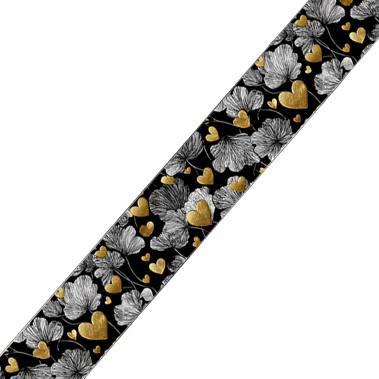 BioThane imprimé – Motif Fleurs délicates & cœurs dorés