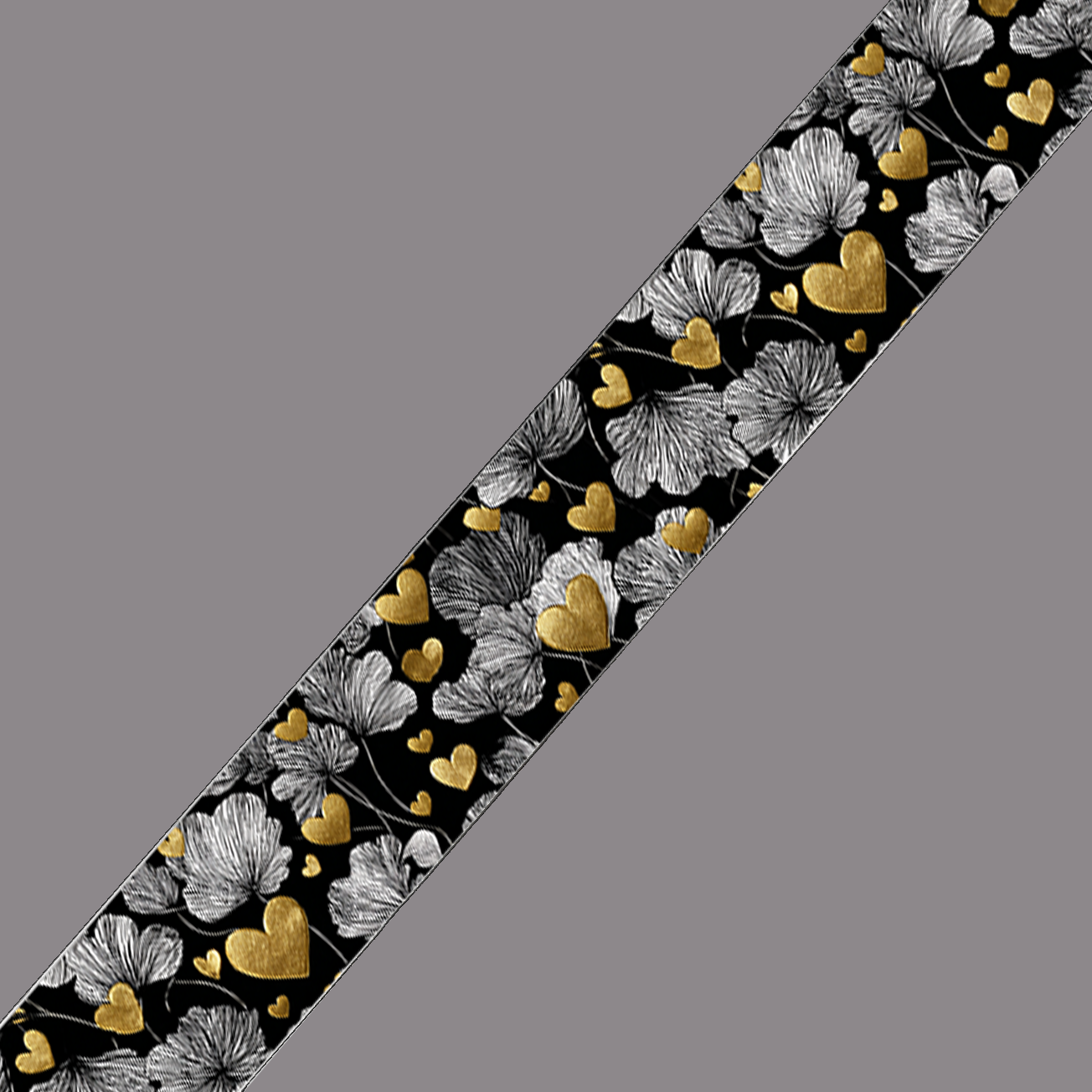 BioThane imprimé – Motif Fleurs délicates & cœurs dorés