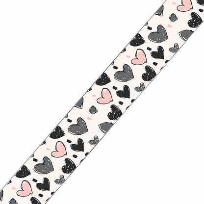 BioThane imprimé – Motif cœurs graphiques noir & rose poudré