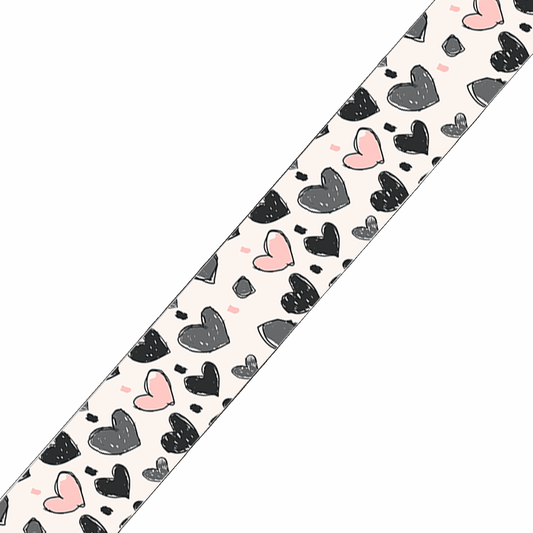 BioThane imprimé – Motif cœurs graphiques noir & rose poudré