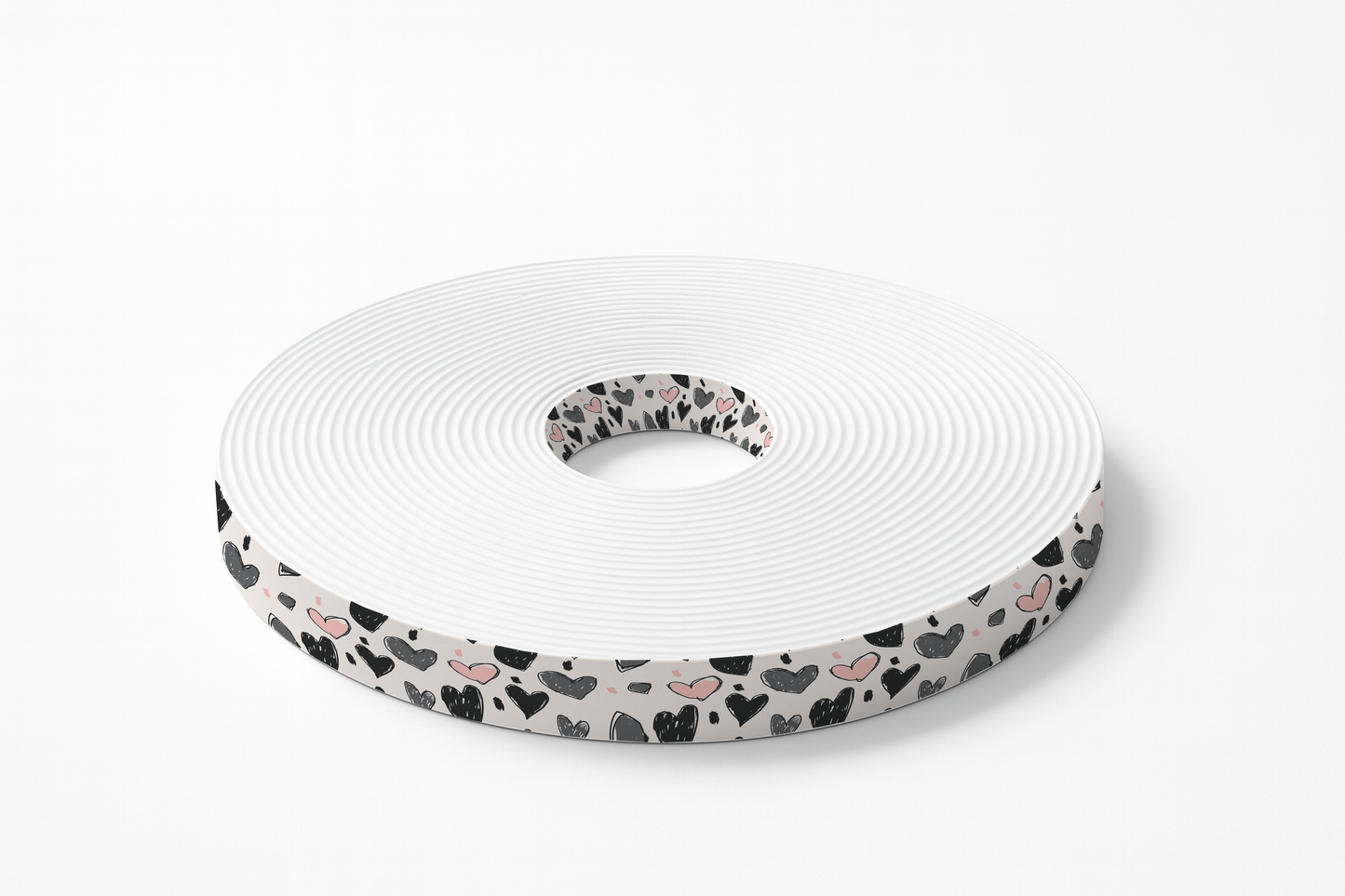 BioThane imprimé – Motif cœurs graphiques noir & rose poudré