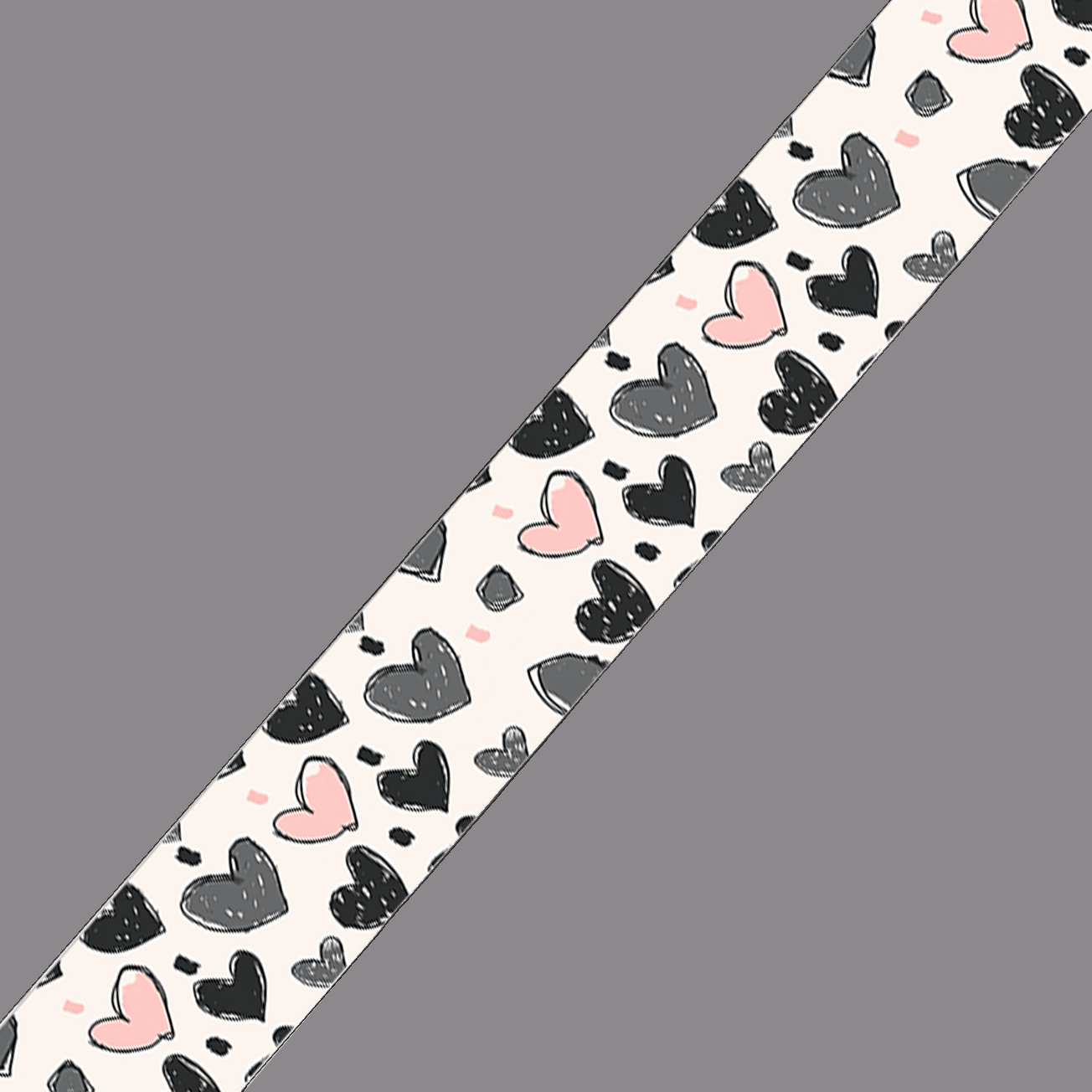 BioThane imprimé – Motif cœurs graphiques noir & rose poudré