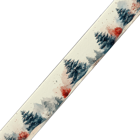 Motif hivernal forêt enneigée et conifères aquarelle – BioThane imprimé au mètre