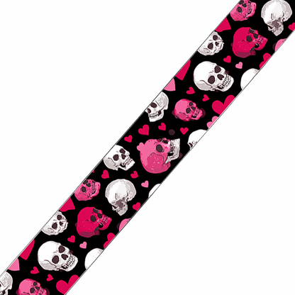 BioThane imprimé – Motif crânes & cœurs rose