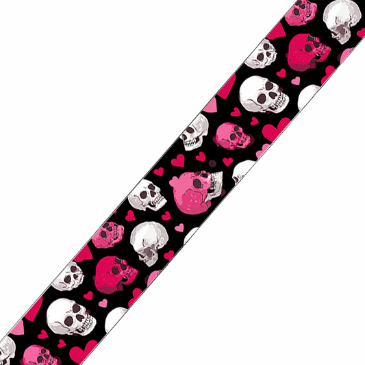 BioThane imprimé – Motif crânes & cœurs rose