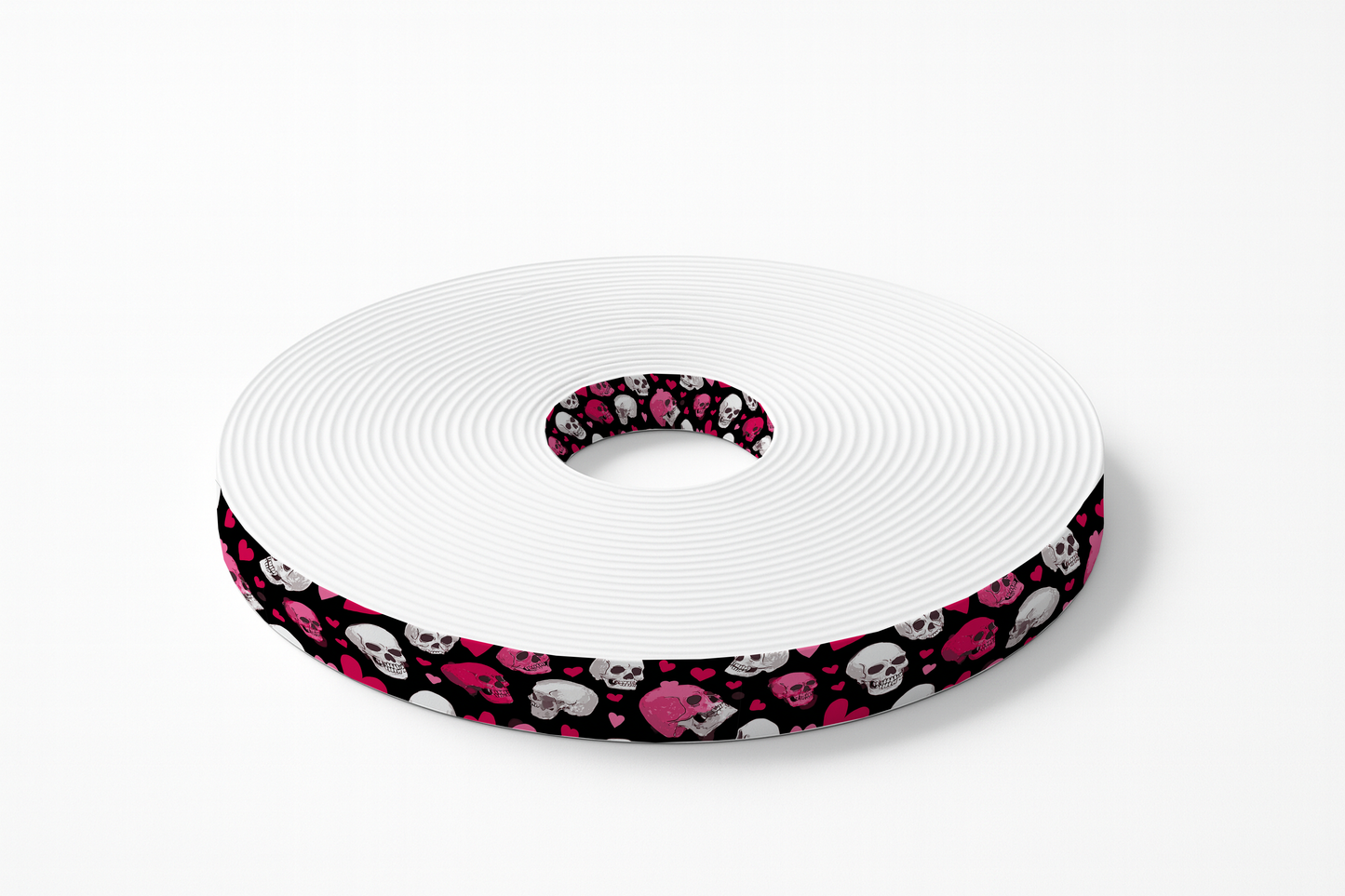 BioThane imprimé – Motif crânes & cœurs rose