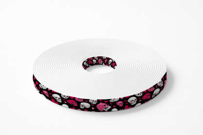 BioThane imprimé – Motif crânes & cœurs rose