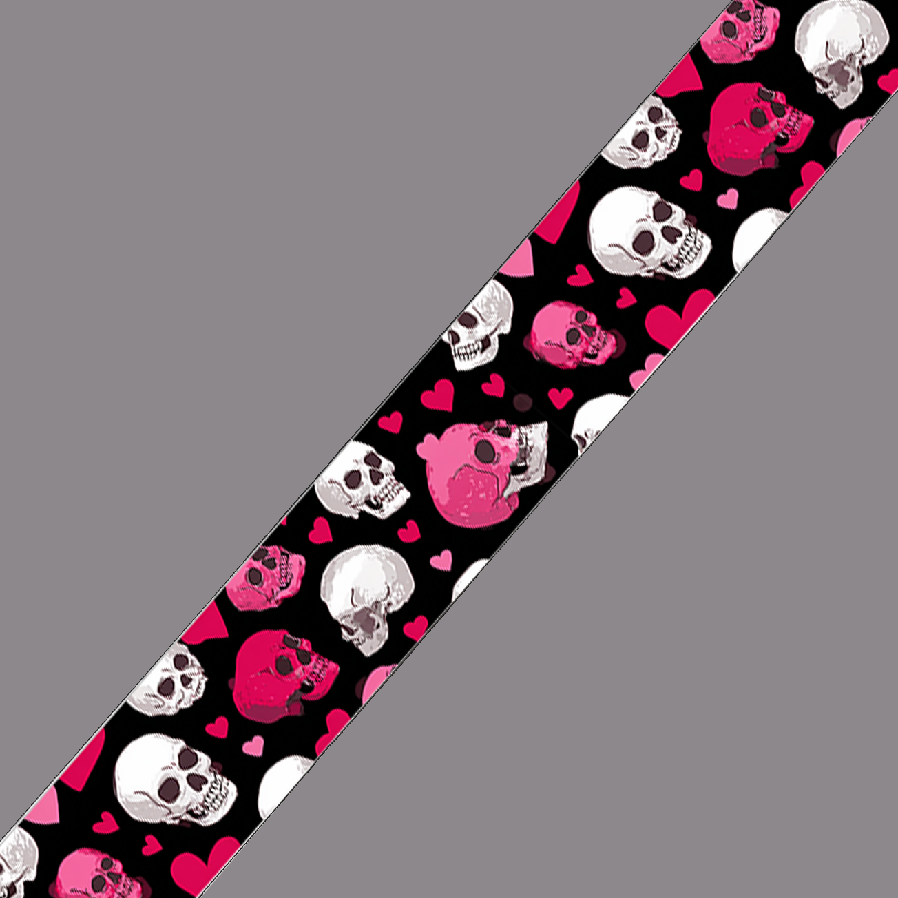 BioThane imprimé – Motif crânes & cœurs rose
