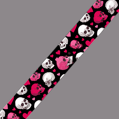 BioThane imprimé – Motif crânes & cœurs rose
