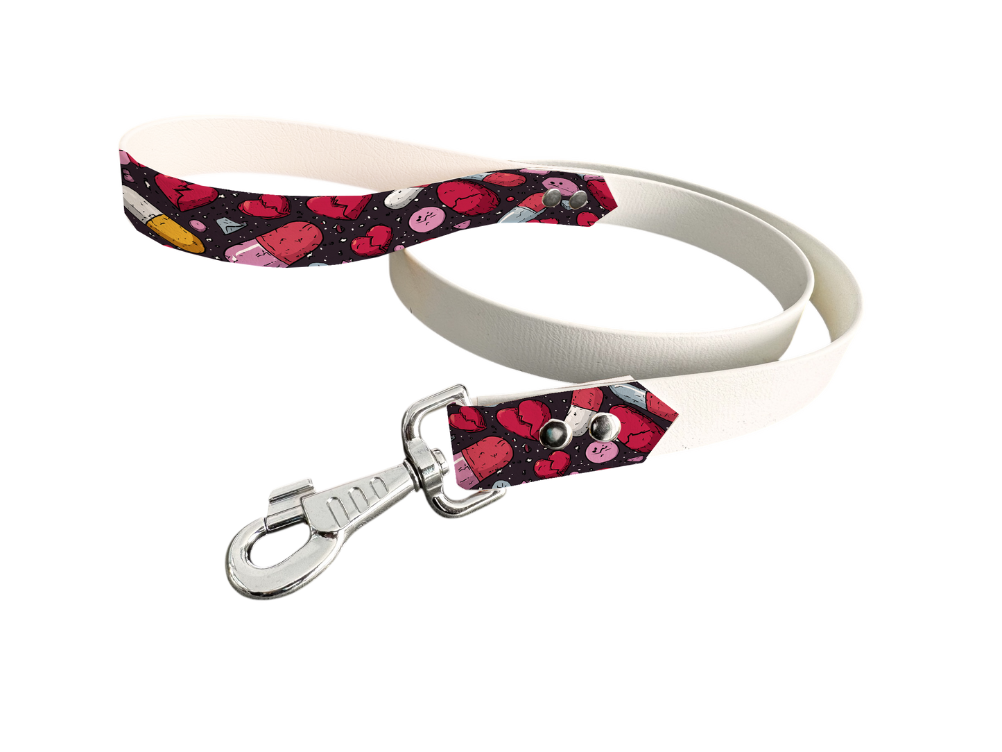 Laisse bicolore en BioThane® avec poignée imprimée – Collection Saint Valentin- Coloris au choix