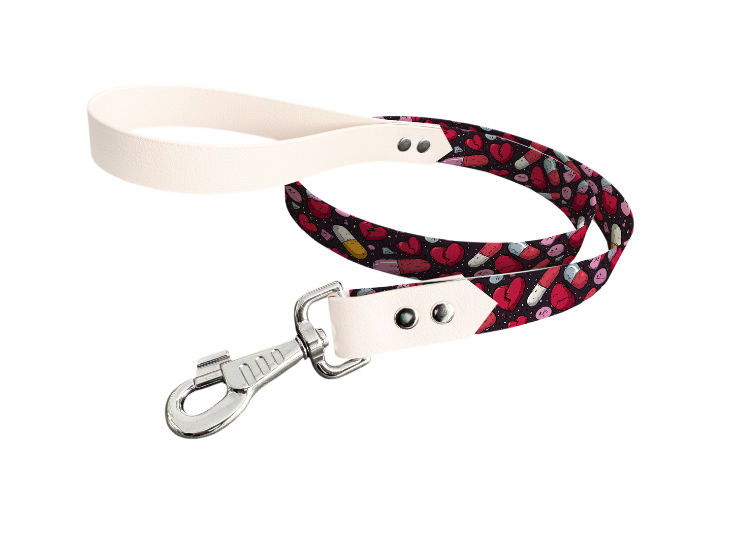 Laisse bicolore en BioThane® avec longe imprimée – Collection Saint Valentin- Coloris au choix