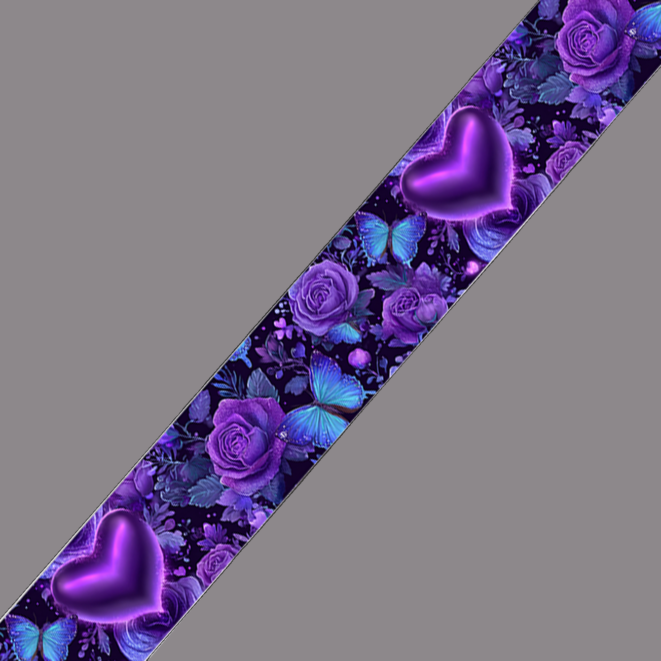 BioThane imprimé – Cœurs violets, roses & papillons enchantés