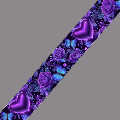 BioThane imprimé – Cœurs violets, roses & papillons enchantés