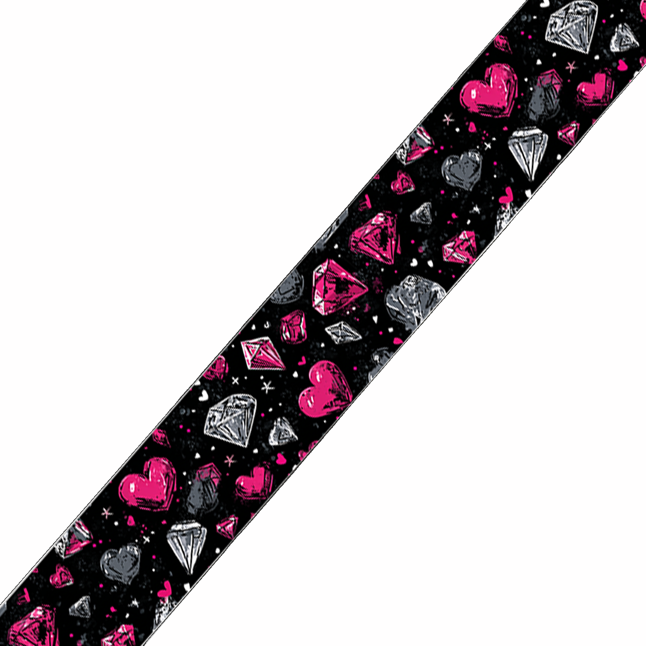 BioThane imprimé – Cœurs roses & diamants sur fond noir
