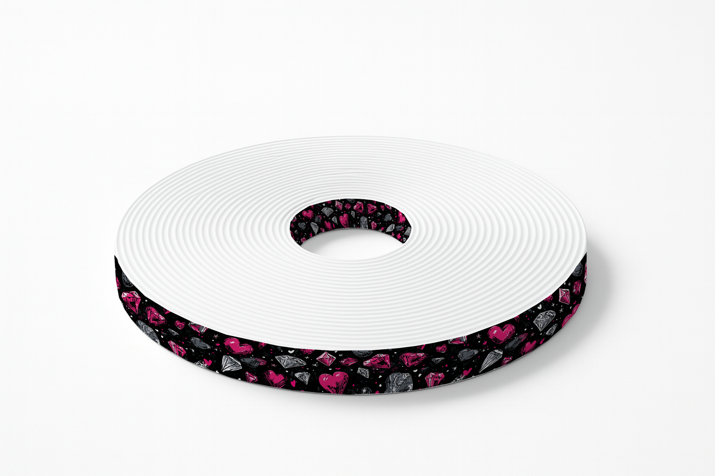BioThane imprimé – Cœurs roses & diamants sur fond noir