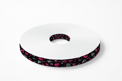 BioThane imprimé – Cœurs roses & diamants sur fond noir