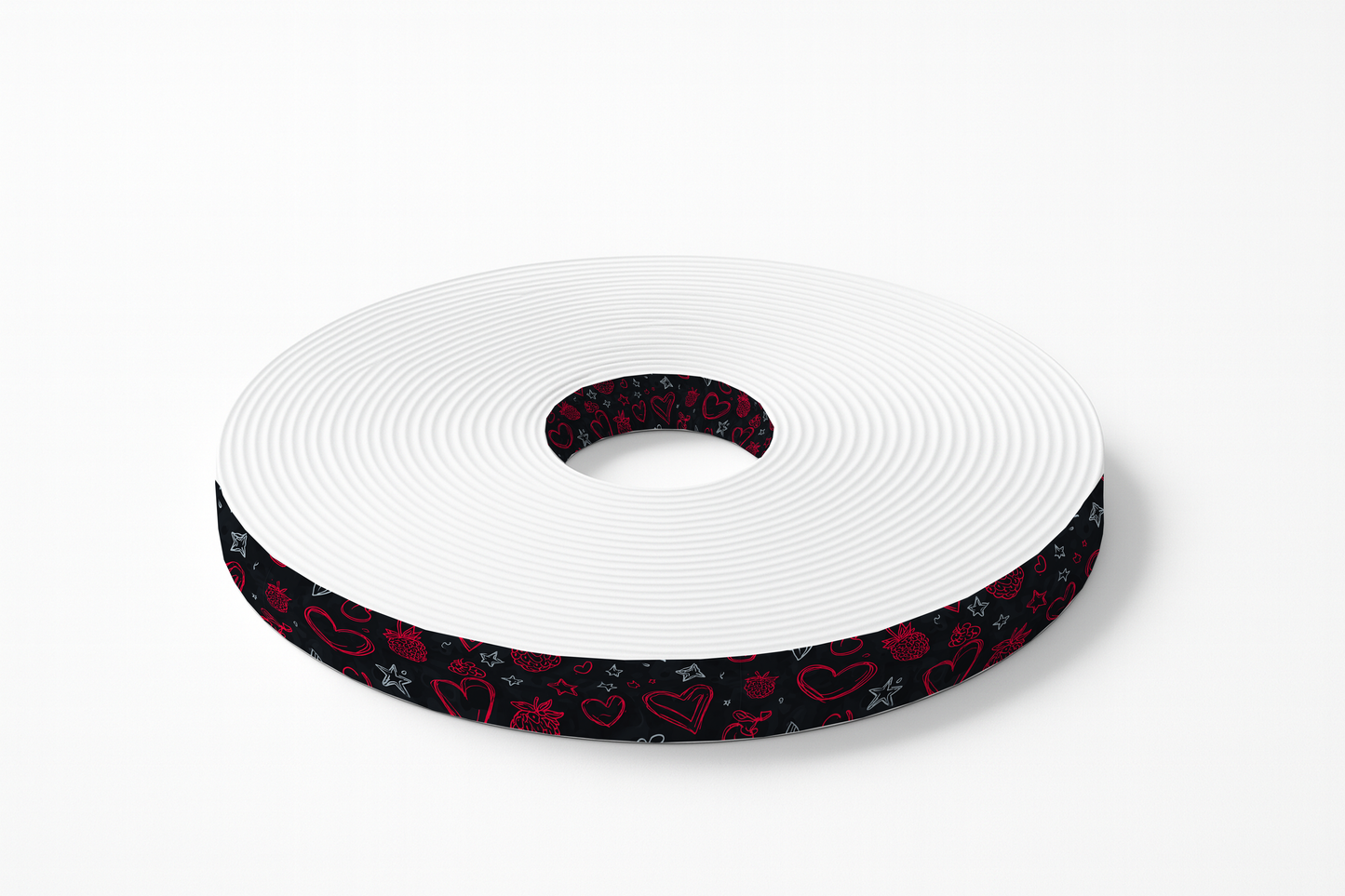 BioThane imprimé – Cœurs graphiques rouges sur fond noir
