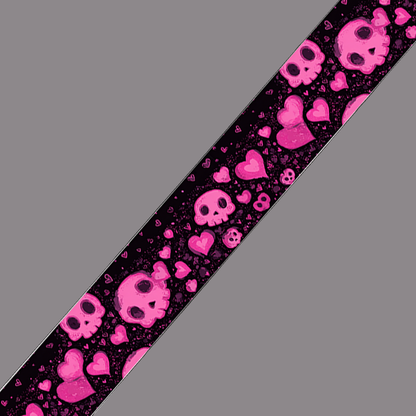 BioThane imprimé – Crânes roses & cœurs
