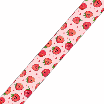 BioThane imprimé – Fraises kawaii & petits cœurs