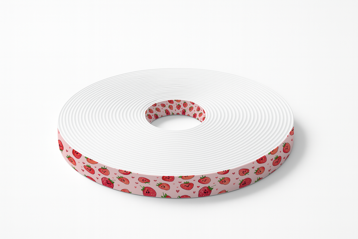 BioThane imprimé – Fraises kawaii & petits cœurs