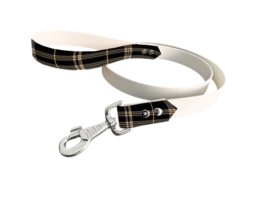 Laisse bicolore en BioThane® avec poignée imprimée – Collection Tartan - Coloris au choix