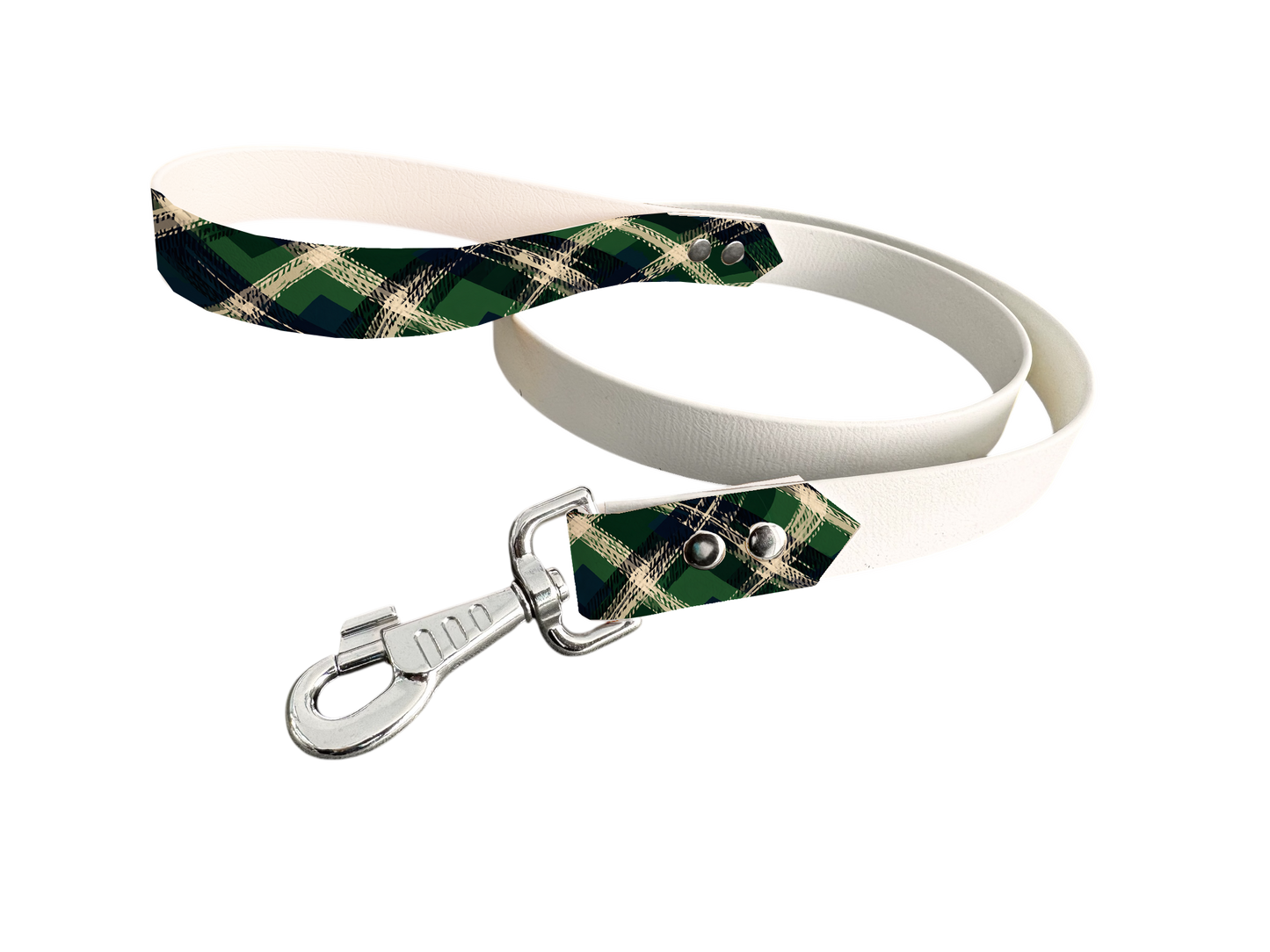 Laisse bicolore en BioThane® avec poignée imprimée – Collection Tartan - Coloris au choix
