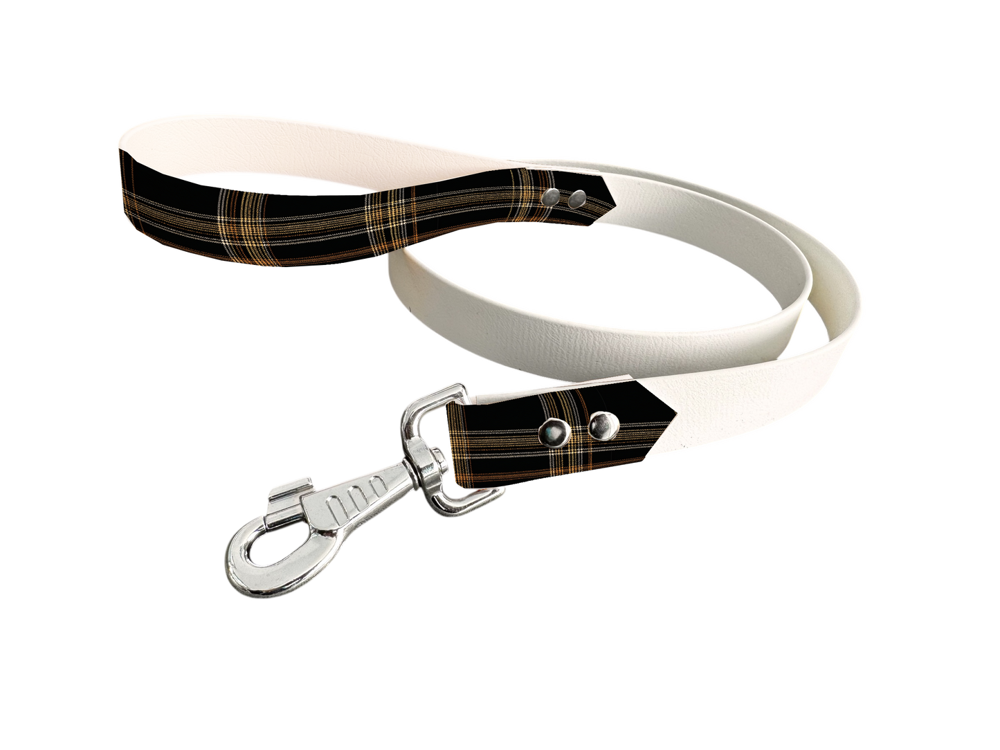 Laisse bicolore en BioThane® avec poignée imprimée – Collection Tartan - Coloris au choix