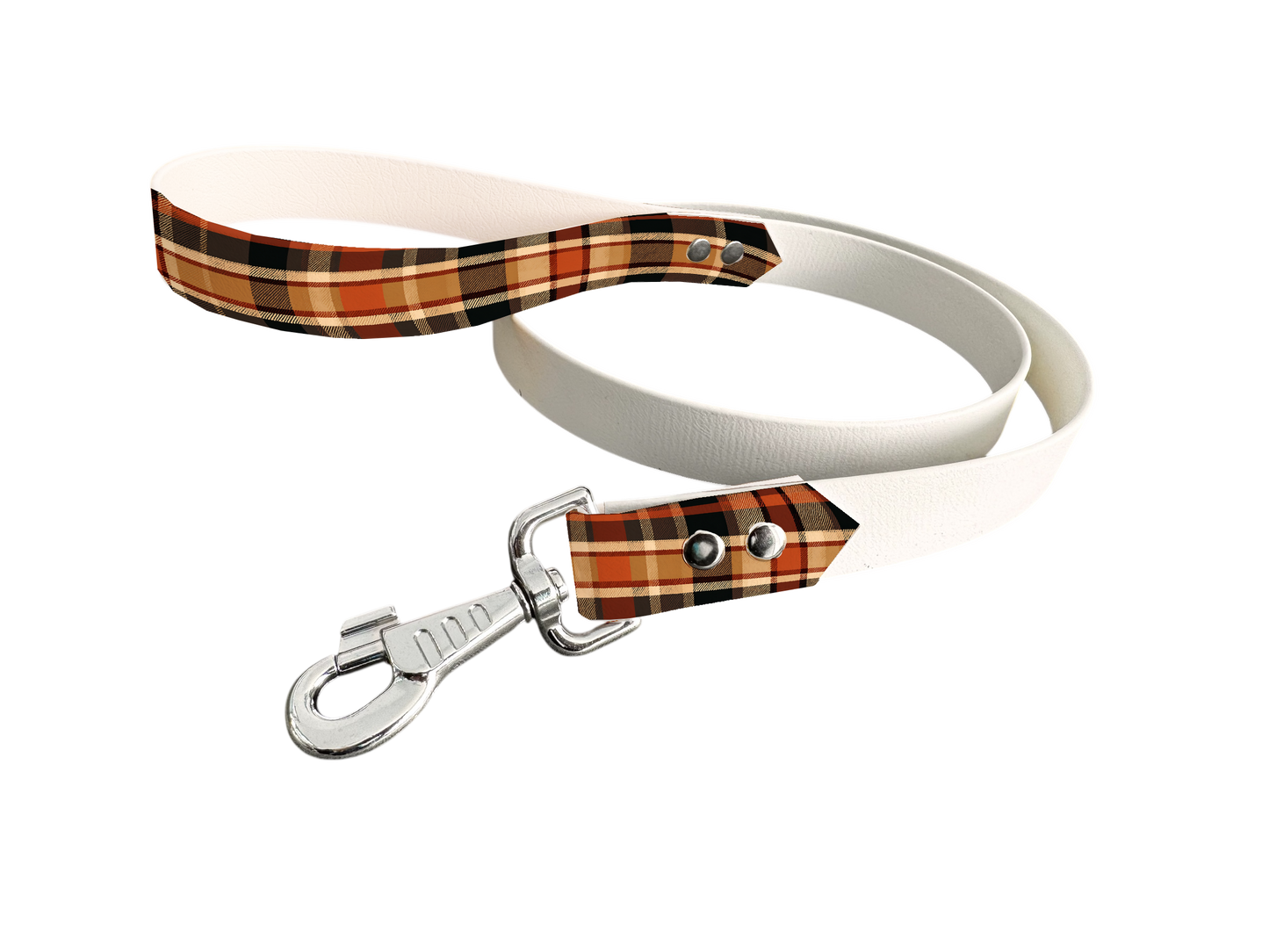 Laisse bicolore en BioThane® avec poignée imprimée – Collection Tartan - Coloris au choix
