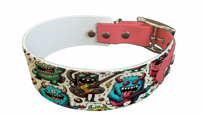 Collier bicolore large pour chien en BioThane® imprimé – Collection monstres et créatures imaginaires– 38/25 mm