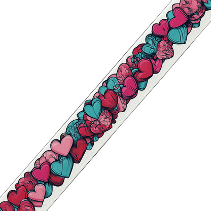 BioThane imprimé – Cœurs colorés rose & turquoise (spécial Saint-Valentin)