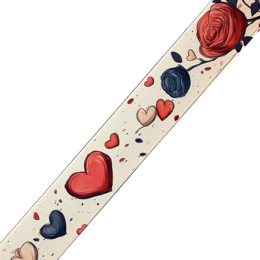 BioThane imprimé – Cœurs et roses rouges & bleu marine