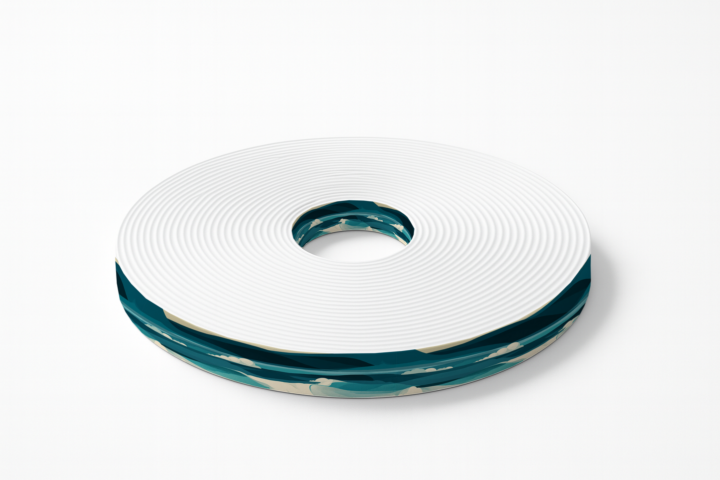 BioThane imprimé – Motif Vagues bleu canard & écume