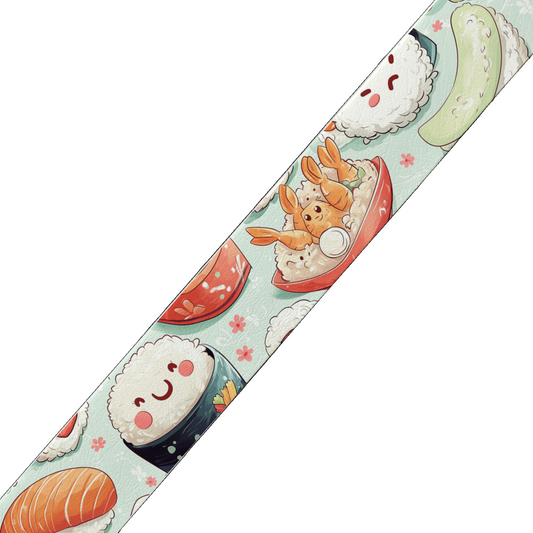 BioThane imprimé – Sushis kawaii & bols de riz souriants