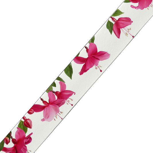 BioThane imprimé – Fleurs de fuchsia rose sur fond blanc