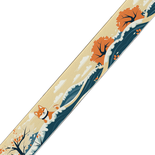 BioThane imprimé - Motif Shiba Inu dans paysage automnal