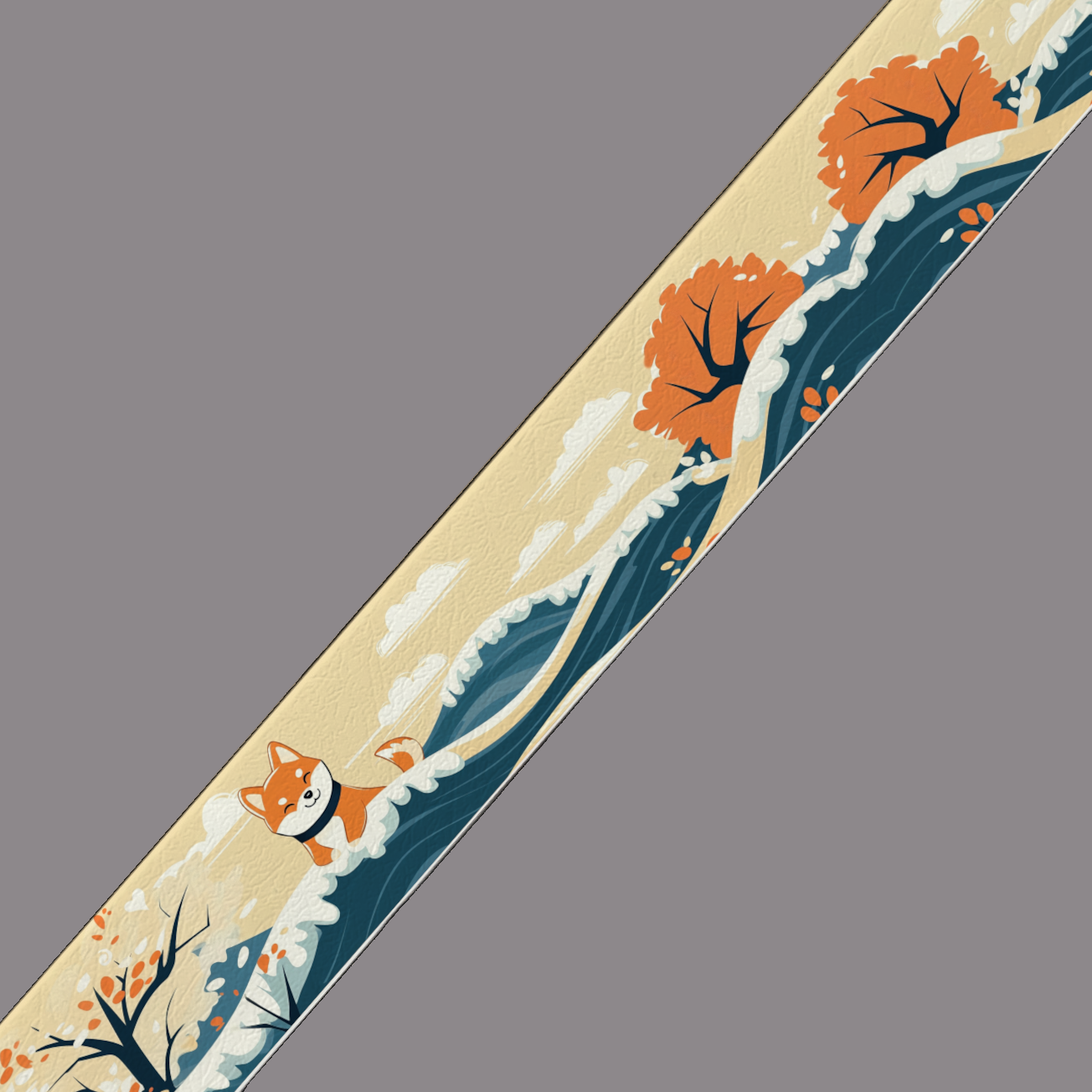 BioThane imprimé - Motif Shiba Inu dans paysage automnal