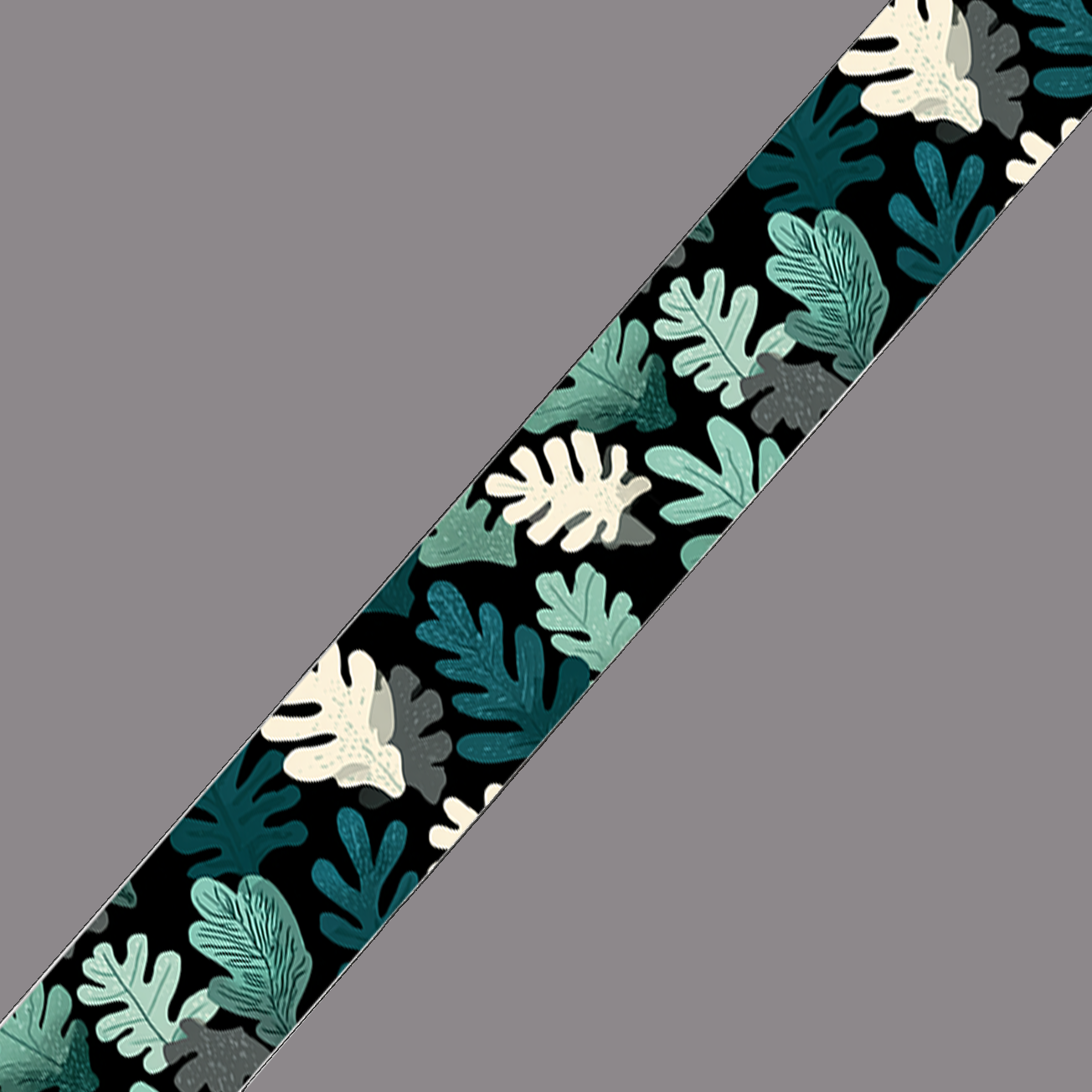 BioThane imprimé – “Feuillage Graphique sur Fond Noir”