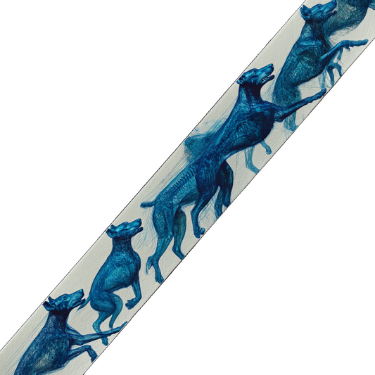BioThane imprimé - Chiens stylisés bleus crayonnés