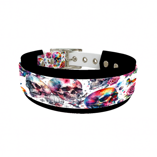 Collier double large pour chien en BioThane® imprimé – Collection tête de mort– 38/25 mm