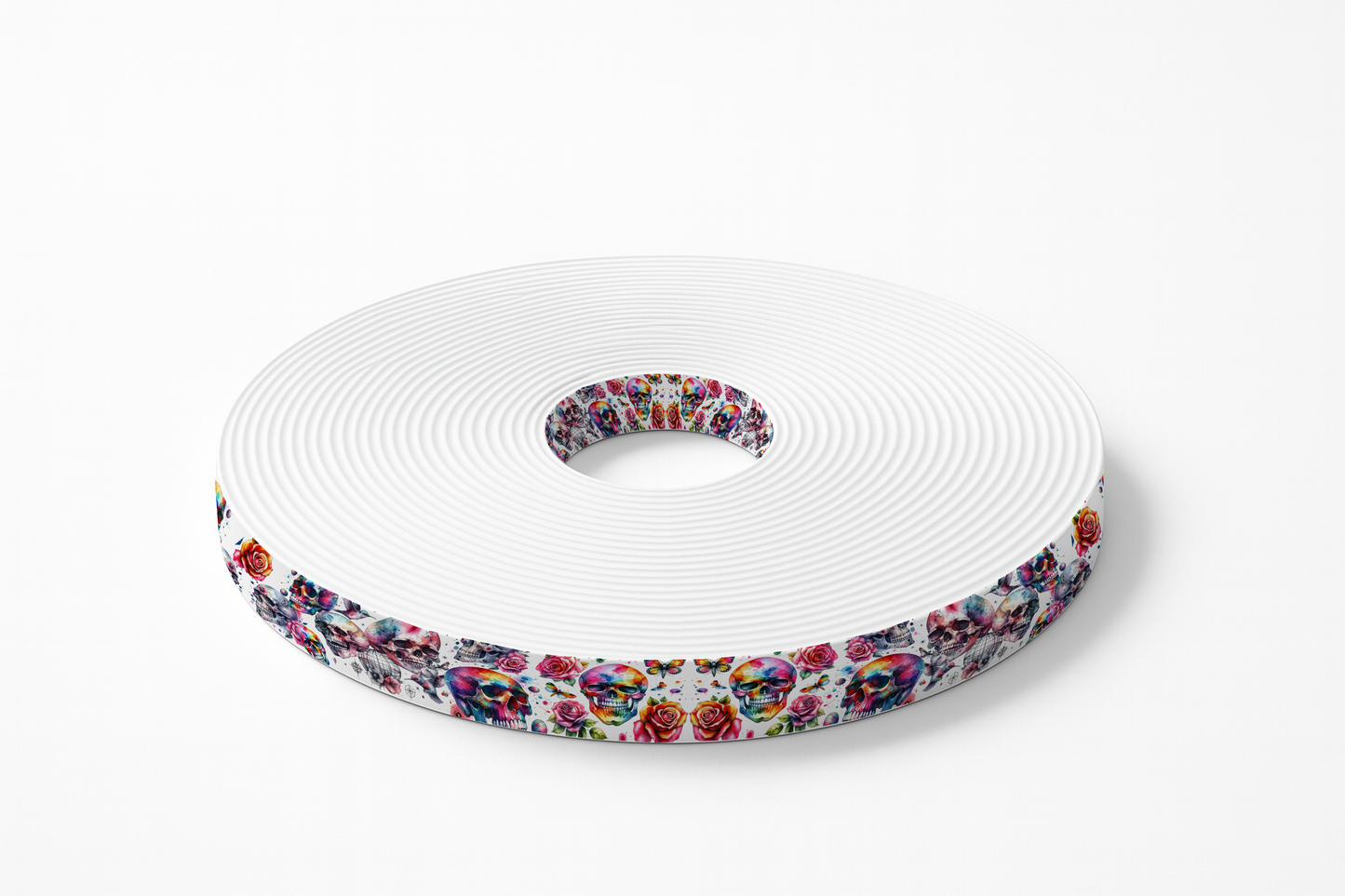 BioThane imprimé – Crânes artistiques & roses (au mètre)