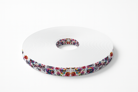 Laisse bicolore en BioThane® avec longe imprimée – Collection Tête de mort- Coloris au choix