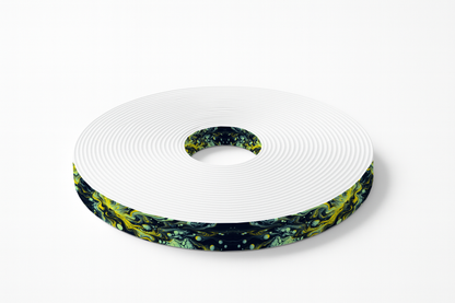 Sangle BioThane® imprimée – Marbrure Vert,Jaune & Noire