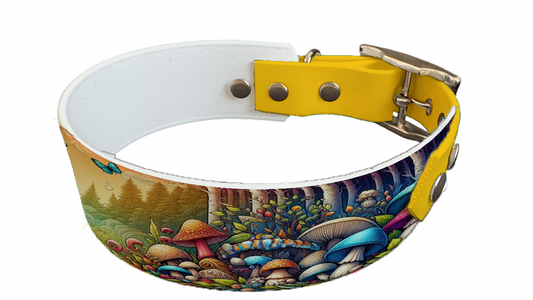 Collier bicolore large pour chien en BioThane® imprimé – Collection forêt enchantée – 38/25 mm
