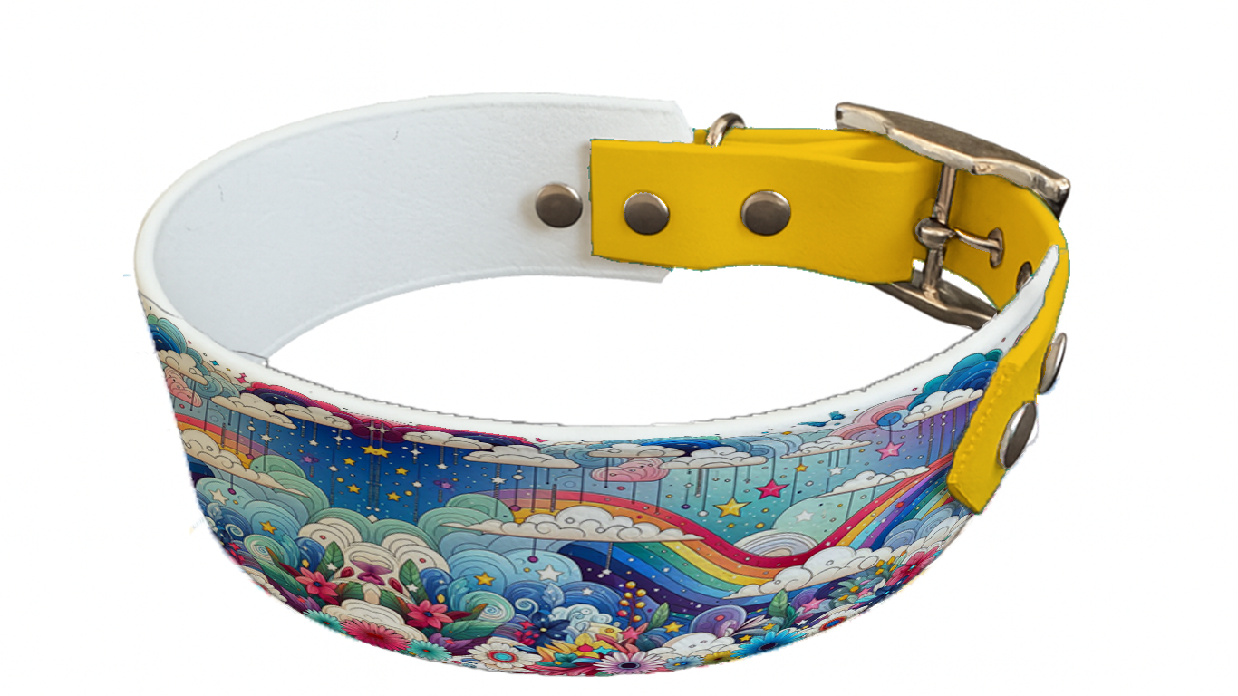 Collier bicolore large pour chien en BioThane® imprimé – Collection nuages– 38/25 mm