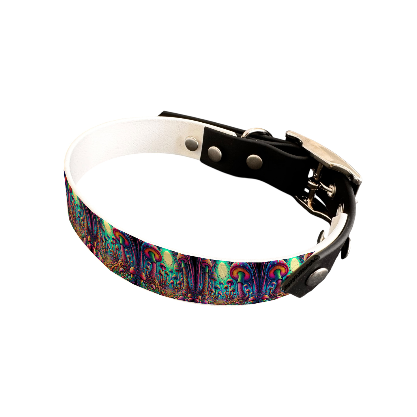 Collier bicolore large pour chien en BioThane® imprimé – Collection forêt enchantée – 25 mm