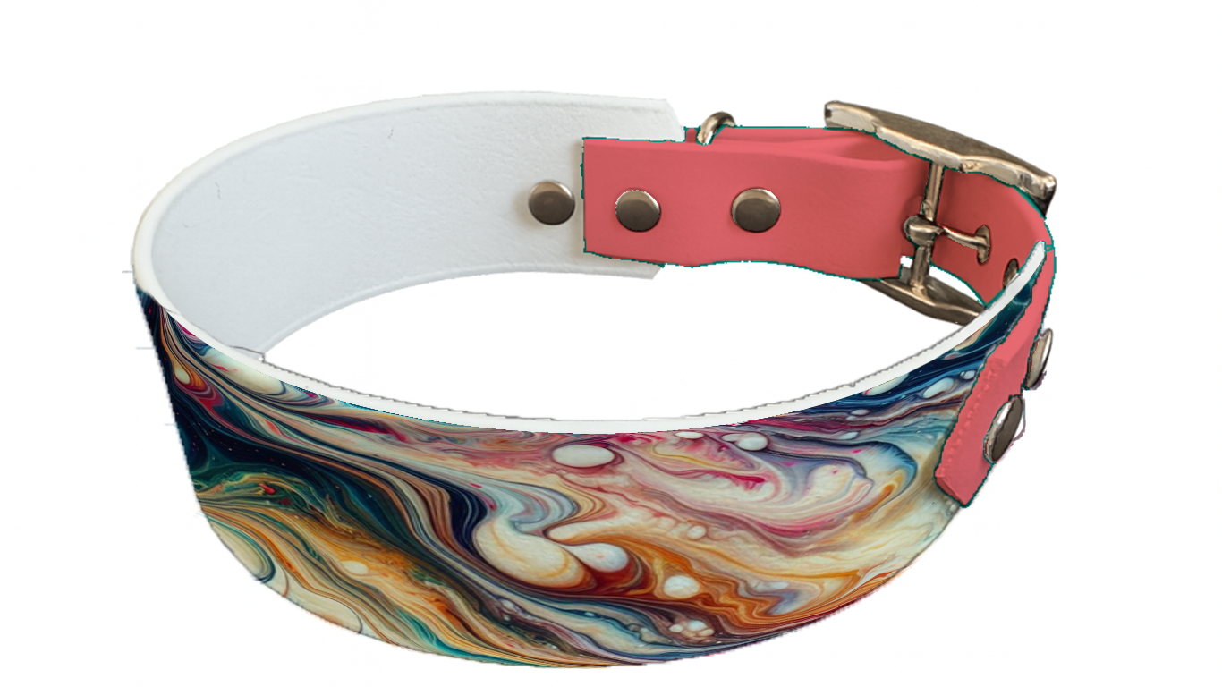 Collier bicolore large pour chien en BioThane® imprimé – Collection abstrait – 38/25 mm