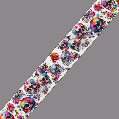 BioThane imprimé – Crânes artistiques & roses (au mètre)