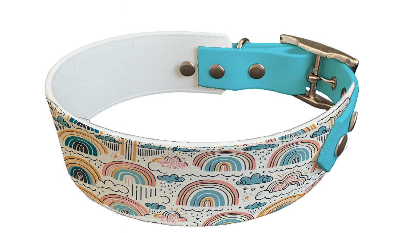 Collier bicolore large pour chien en BioThane® imprimé – Collection nuages– 38/25 mm