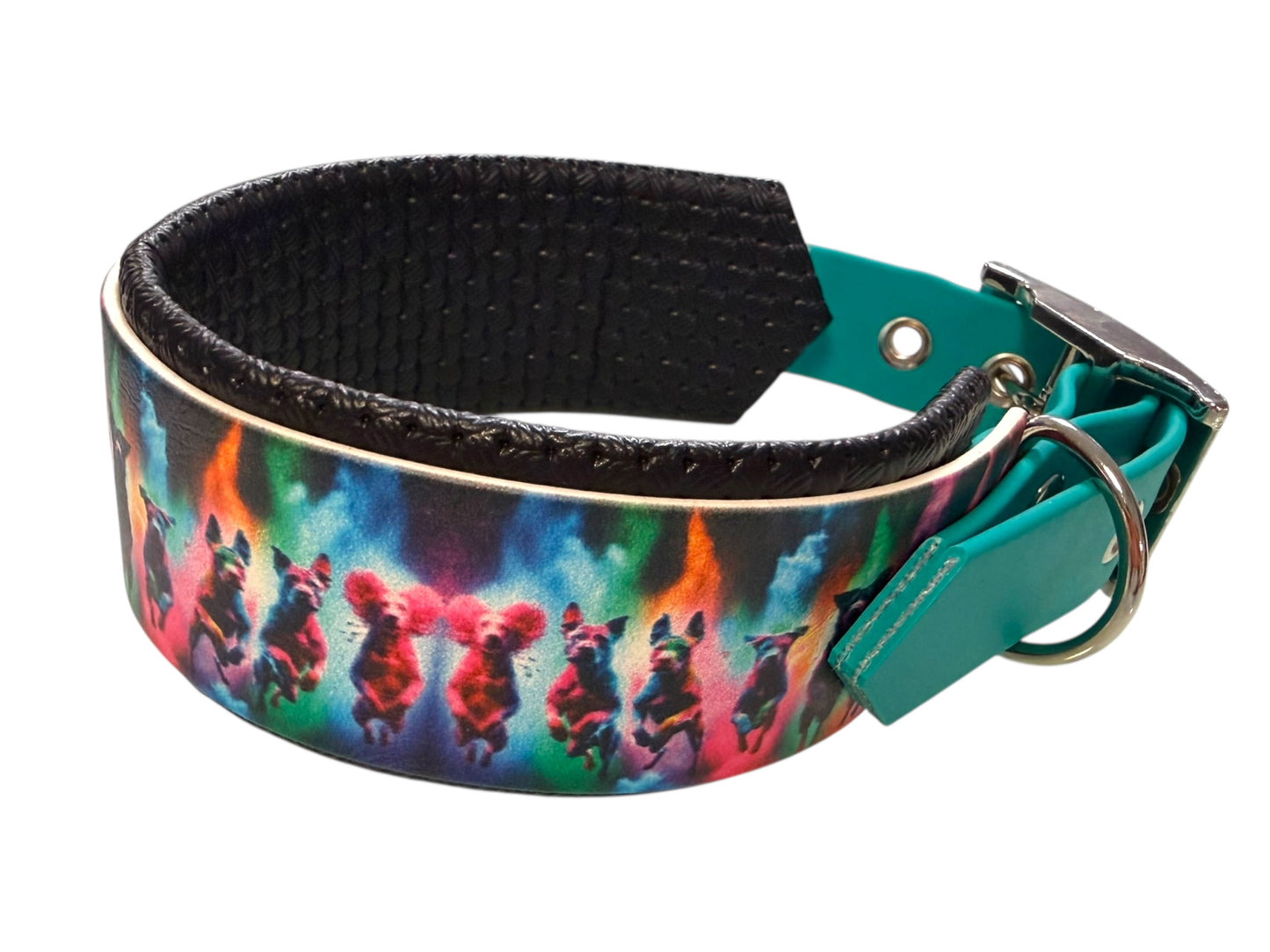 Collier BioThane® imprimé doublé mousse – finition teal - Taille M