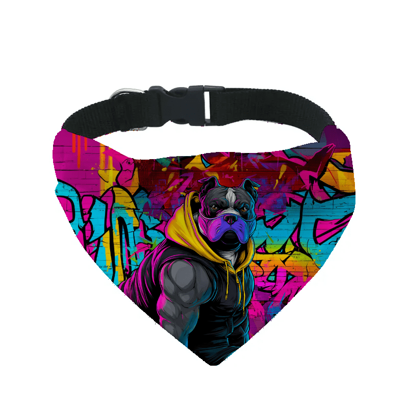 L'atelier du Fourmilier Bandana pour chien American bully / S Bandana pour chien Street dogs – 4 tailles (S, M, L, XL) – Collier inclus et compatible BioThane